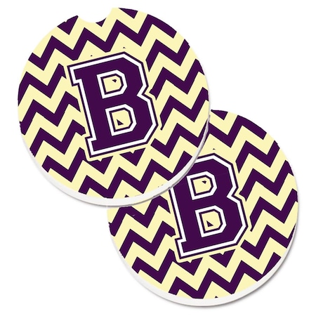 Carolines Treasures Letter B Chevron Purple and Gold  Cup Holder Car Coaster, PK2 CJ1058-BCARC